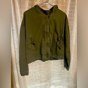 Women’s lightweight army green hooded bomber